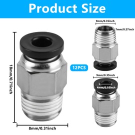 Pack of 12 PC4-M10 Plugs, PC4-M10 Pneumatic Connectors, PC4-M10 Pneumatic Connectors, PC4-M10 Straight Pneumatic Fittings, M10 Thread PTFE Tube Coupling for 3D Printer, Quick Fitting