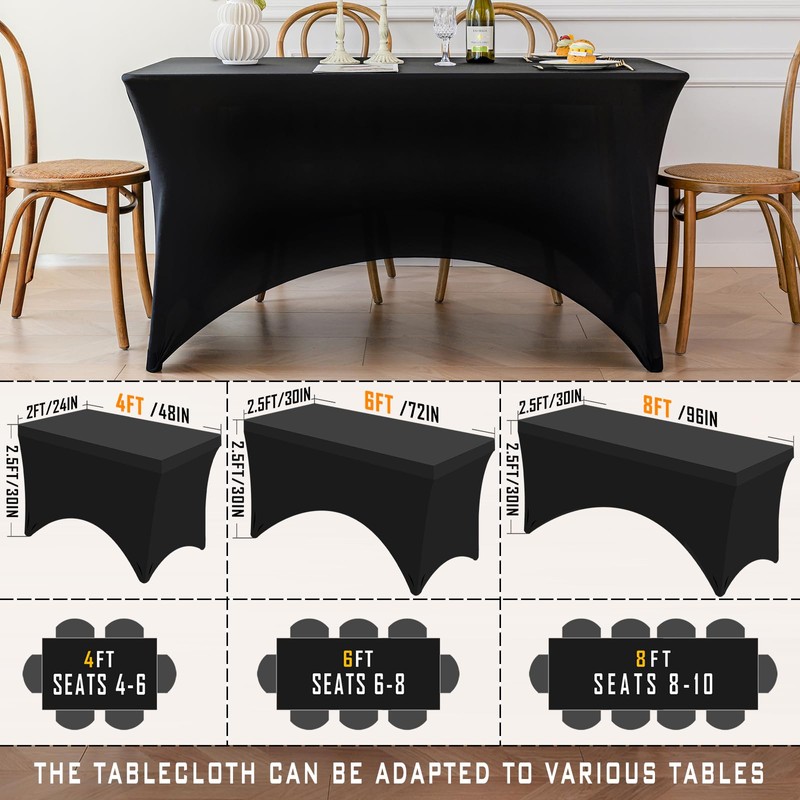 Famstar Table Cloth 2 Pack Black 8FT Spandex Tablecloth for