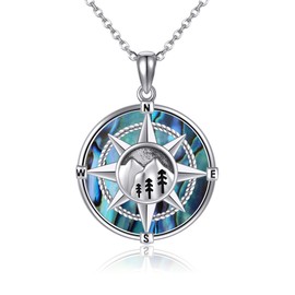 JERWLI Compass Necklace Sterling Silver Compass Pendant Jewellery Gifts for Women, Sterling Silver