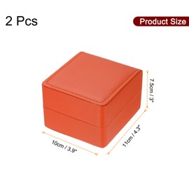 sourcing map 2pcs Single Watch Case, Genuine Leather Watch Travel Storage Display Box for Men Women with Removable Cushion, Portable Watch Holder Organizer for Watches, Orange, Rounded Corner