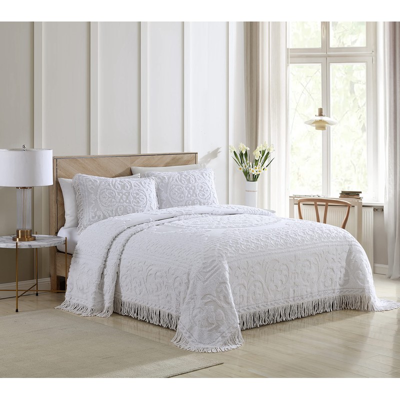 Beatrice Home Fashions Medallion Chenille, King Sham, White 20" x