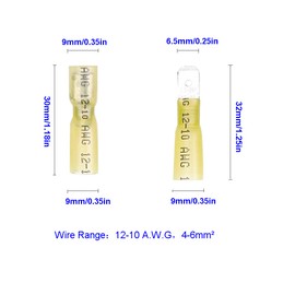 Ruidee 100PCS Heat Shrink Spade Connectors Female and Male Spade Wire Connectors Fully Insulated Quick Disconnect Crimp Terminals 12-10 AWG Yellow/URS