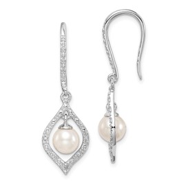 925 Sterling Silver Diamond Freshwater Cultured Pearl Drop Dangle Earrings June Birthstone Jewelry