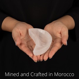 Wish Well Moon Selenite Bowl – 4" Selenite Crystal Bowl – Mined and Crafted in Morocco – Ideal for Cleansing and Recharging Crystals and Healing Stones, Meditation, and Decor