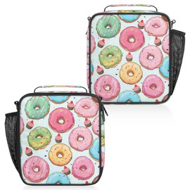CFERSAN Colorful Glazed Donuts Kids Insulated Lunch Bag School Lunch Box, Reusable Lunch Containers for Girls & Boys with Handles, Carry On Spacious Lunchbox Small Cooler Zipper Tote Bags
