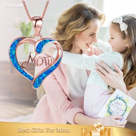 GemJelry Mothers Necklace Gifts for Mom from Daughter Son, I Love You Mom Necklace Heart Pendant Rhinestone Jewelry with Box Birthday Mothers Day Gifts for Women