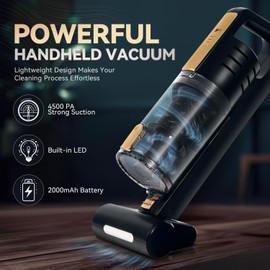 Auto Dynasty Car Vacuum Portable Mini Handheld Vacuum Cleaner 4500PA Powerful High-Suction Motorized Brush with LED Light, Black/Gold