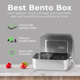 mintie - Stainless Steel Lunch Box, Food Storage Containers, Bento Box, Meal Prep Container, Adults and Kids Lunch Box with Movable and Removable Divider, Salad and Sandwich Container, 1200 ml
