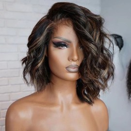Highlight Wig 13x6 HD Transparent Lace Front Wigs Human Hair Ombre Human Hair Wig With Baby Hair Body Wave Lace Front Wigs For Black Women Pre Plucked Brazilian Hair 150% Density 12Inch
