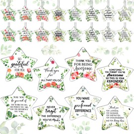 FairySandy 48 Pcs Thank You Gifts Bulk Christmas Hanging Acrylic Ornaments Hanging Plaque Farewell Ornaments Star Pendant for Thanksgiving Employee Appreciation Coworkers Women(Floral Pattern)