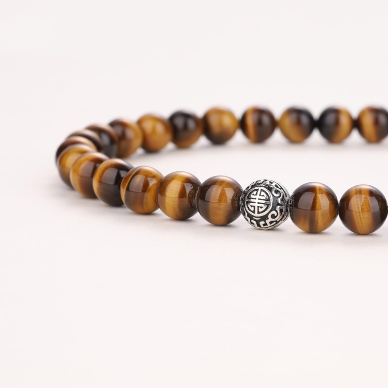 COAI Men's Gemstone Ball Chain, Silver Tiger's Eye Silver, Tigers