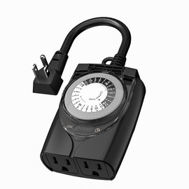 HBN Outlet Timer, 24 Hour Mechanical Outdoor Timer for Pool Pump, Plug in Timer Waterproof, 2 Grounded Timer Outlets for String Lights and Holiday Decorations, 15A 1/2HP