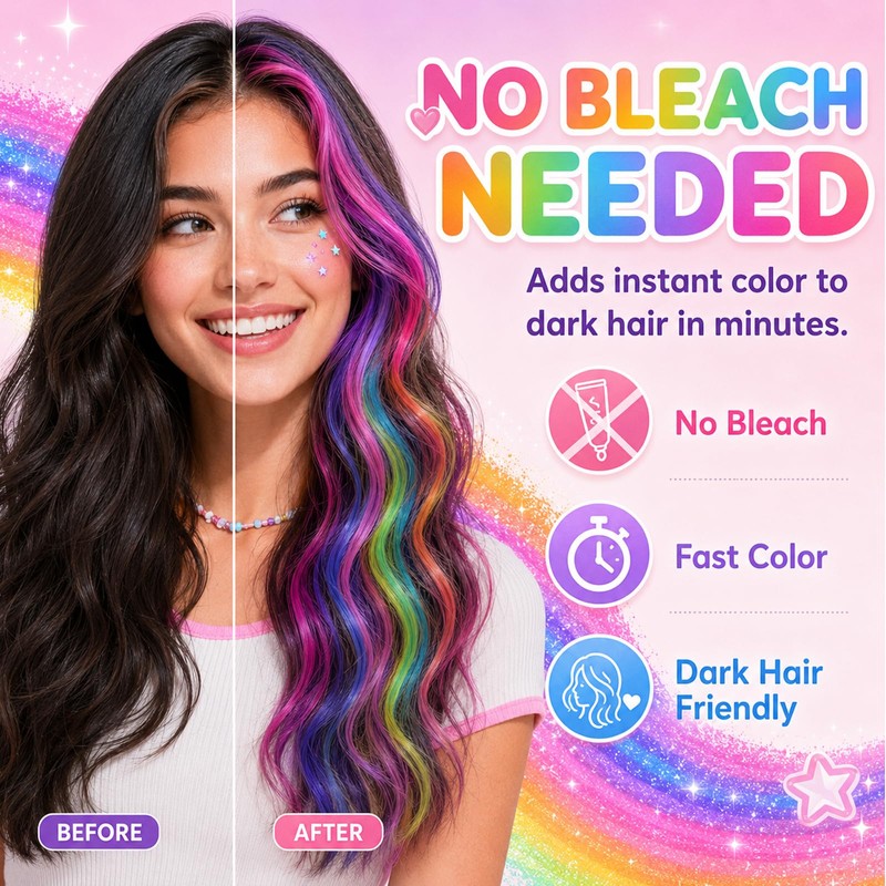 12 Colours Hair Chalk Set, Rainbow Colours, Washable Hair Chalk