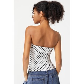 QINSEN Summer Women's Tube Top Strapless Going Out Foldover Double Lined Y2K Basic Tank Tops White Polka Dots S