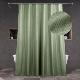 Green Extra Long Shower Curtain: 96 Inch Sage Green Linen Textured Water Repellent Washable Polyester Cloth Shower Curtains for Bathroom - Solid Simple Elegant Decorative Bath Curtain Liner - 72x96