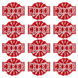 GYGYL 12 Pieces Cheer Iron on Patches, Cheerleading Cheerleader Embroidered Patches for Sports Squad Team Games Football Baseball Game Day (Red)