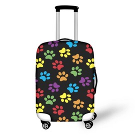 Dremagia Colorful Dog Paw Print Travel Luggage Cover Elastic Baggage Protector for Women Girls,Fits 22-25 Inch Washable Suitcase Covers