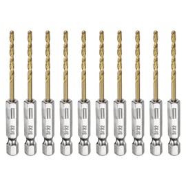 sourcing map 10pcs 1/4" Hex Shank Drill Bit 3/32" Gold Titanium M2 High Speed Steel Twist Drill Bit 135 Degree Split Point Tip Drilling Tool with Quick Change Hex Shank for Metal Wood Plastic