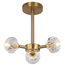 GreeLustr Crystal Chandelier Ceiling Light Fixture, 3-Light Sputnik Chandeliers Brushed Gold Mid Century Chandelier Over Table, Adjustable Chandeliers for Dining Room Living Room Kitchen Island