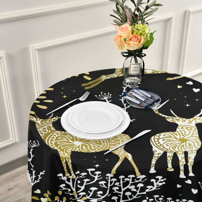 Mnsruu Christmas Tablecloths, Christmas Reindeer Decorative Table Cloth for Circular