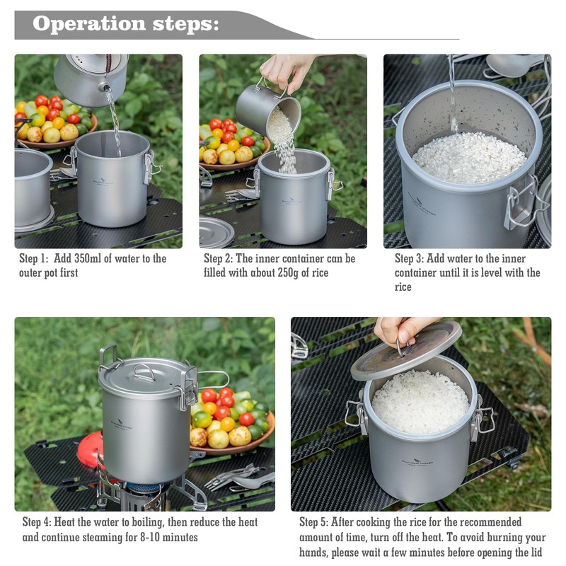 Boundless Voyage Titanium Rice Cooker Camping Cooking Pot Ultralight Camping
