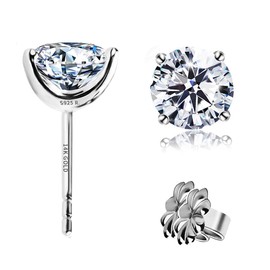 "STUNNING FLAME" Solid 14K White Gold Post & Sterling Silver Cubic-Zirconia Stud CZ Earrings | 2ct