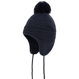 HUIYAO - Juego de sombreros y guantes de invierno para niños y niñas, gorro de forro polar de punto cálido, marino, 3-6 T