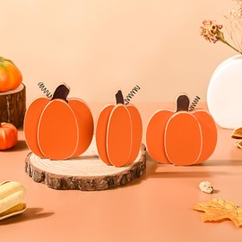 3Pcs Wooden Pumpkin Decorations Rustic Fall Pumpkin Block Signs for Autumn Harvest Thanksgiving Fireplace Fall Centerpieces Tiered Tray Decor