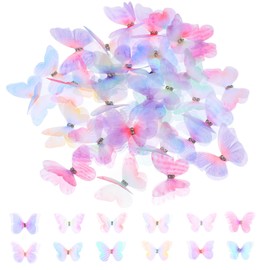 salbsever 36 Pieces Organza Fabric Butterfly, 3D Butterflies Decoration, Translucent Chiffon Butterfly for Scrapbooking, DIY Hair Clip, Luggage, Wall and Window Decoration