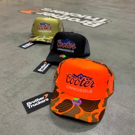 Connosseur Trucker Hat | Funny Meme Party Trendy Cowboy Beer | Premium Snapback Hat for Men & Women (US, Alpha, One Size, Orange Camo)