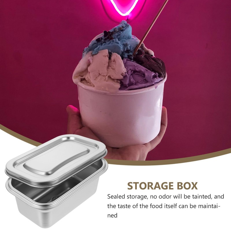 Alipis Ice Cream Storage Container, Stainless Steel Food Storage Box