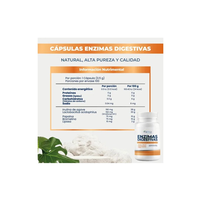 Enzimas Digestivas 500mg - 100 Cápsulas Por Frasco