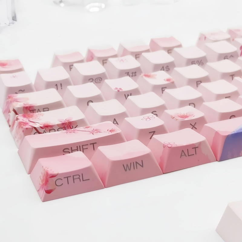 ZMX Cherry Blossom Pink Keycaps,Side Printed Shine Through Keycap PBT