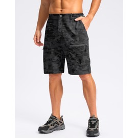 Pudolla Men's Hiking Cargo Shorts 9" Lightweight Stretch Travel Work Shorts for Men Outdoor Casual with 5 Pockets(Black Camo 3X-Large)