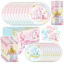 Princess Party Supplies Set, Plates, Tablecloth, Napkins and Gift Bags