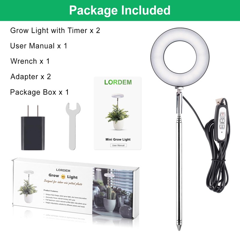 LORDEM Plant Grow Light, Full Spectrum LED Plant Light for