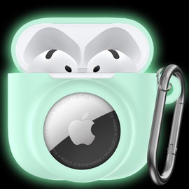 LDSXAY 2 in 1 Silicone Case Compatible with AirPod 4 and AirTag, Shockproof Protective Skin Cover for AirPods 4th Generation with Cleaner Kit & Carabiner (Glow Green)