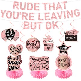 Refavor Going Away Party Decorations - RUDE THAT YOU'RE LEAVING BUT OK Banner Decorations Rose Goodbye Farewell Party Decorations for Coworkers We Will Miss You Decorations Office Leaving Party Decor
