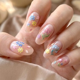 Flower Nail Art Stickers, 3D Embossed NailDecals Self-Adhesive Spring Summer Flowers NailArt Stickers Floral Nails Accessories for DIY Women Girls Nails Decoration