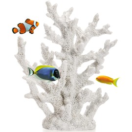 TOPZEA Artificial Coral Ornament, Resin Faux White Coral Reef Aquarium Decor Decorative Sea Stony Coral Realistic Underwater Sea Plant for Fish Tank Decoration, Bathroom, Living Room