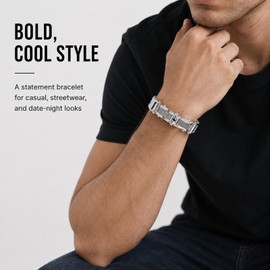 Chunky Franco Chain Bracelets for Men - 12mm Width Stainless Steel Square Cuban Link, Sturdy Metal Hip Hop Wristband Premium Cool Stylish Wristband Jewelry Valentines Gifts for Him Boyfriend Husband