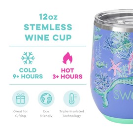 Swig Life 12oz Wine Tumbler with Lid, Stainless Steel, Dishwasher Safe, Portable, Triple Insulated Wine Tumbler (Under the Sea)