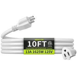 16/3 White Extension Cord 10 FT, Indoor Extension Cord for Laptops, Coffee Makers, Office Home Appliances, 3 Prong Resistant Cable Flexible, 13A 125V 1625W ETL Listed