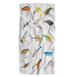 Pehede Fish and Bait Bath Hand Towel Different Fishing Baits Soft Absorbent Hand Towels for Bathroom Kitchen Beach Spa Gym Yoga Swim Home Decor 15x30 in