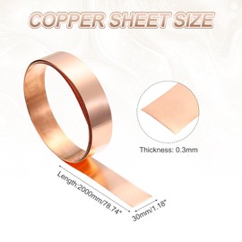 PATIKIL 0.3mm x 30mm x 2000mm Copper Sheet Roll, 99.9% Pure Copper Strip Flashing Metal Foil Plate for DIY Project Jewelry Craft Electrical Repair