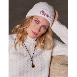 Peerless Embroidery Chicago Cuffed Ribbed Beanie Hat White