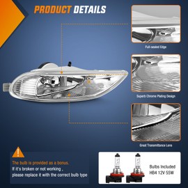 Nilight Fog Light Assembly Compatible with 2002 2003 2004 Toyota Camry 2005 2006 2007 2008 Corolla Lamp Replacement Clear Lens with 9006 12V 55W Bulbs