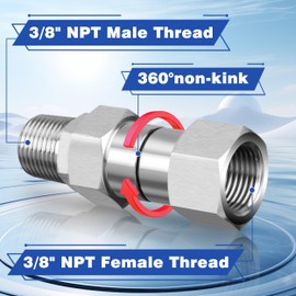 M MINGLE 3/8” NPT Pressure Washer Swivel Fitting, Anti-Twist 3/8” Swivel Male to Female Adapter, 360° Kink-Free Connector for Gun and Hose, 4500 PSI, 2 Pcs