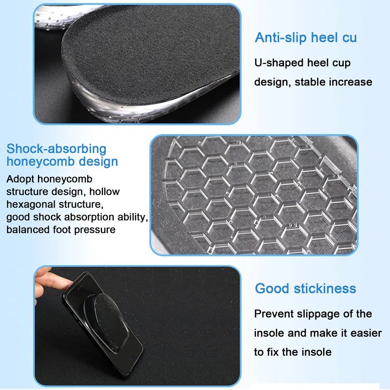 Increased Height Insoles, Self-Adhesive Invisible Elevation Shoe Insoles, Heel Cushion