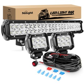 Nilight - ZH001 20Inch 126W Spot Flood Combo Led Off Road Led Light Bar 2PCS 18w 4Inch Flood LED Pods With 16AWG Wiring Harness Kit-2 Lead, 2 Years Warranty